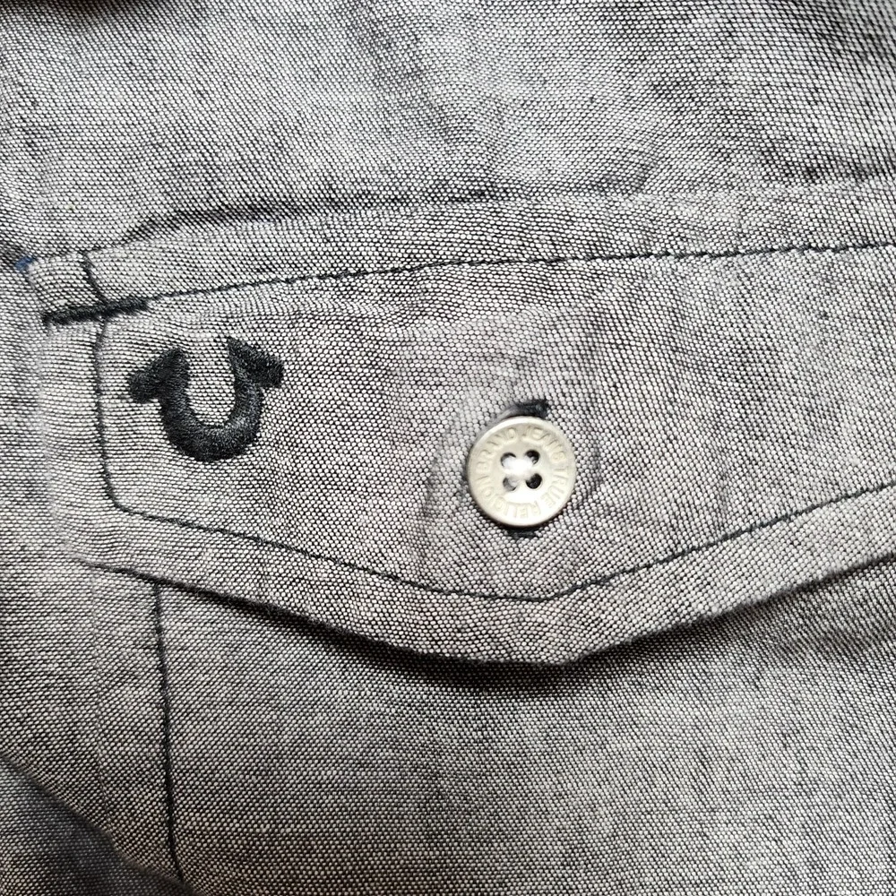 True Religion Western Shirt Mens M Gray Black Slim Fit Color Block Button‎ Up